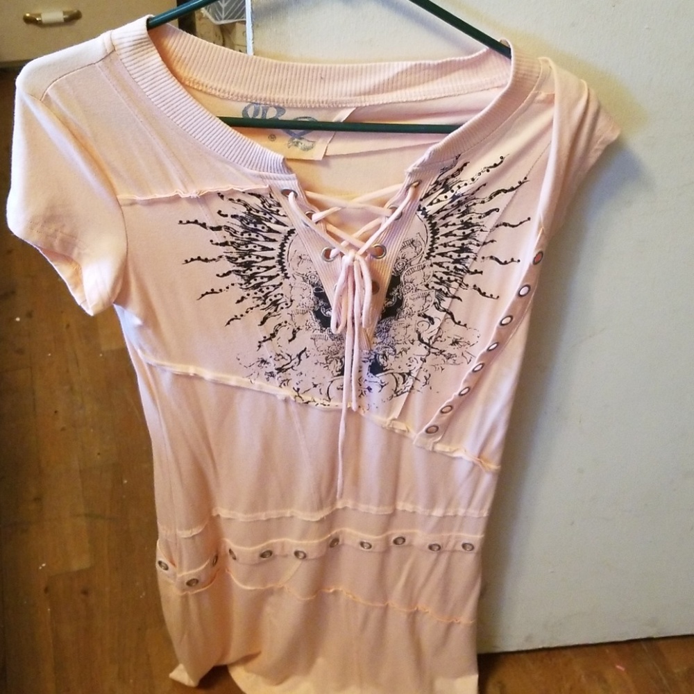 Peach embroidered mini dress